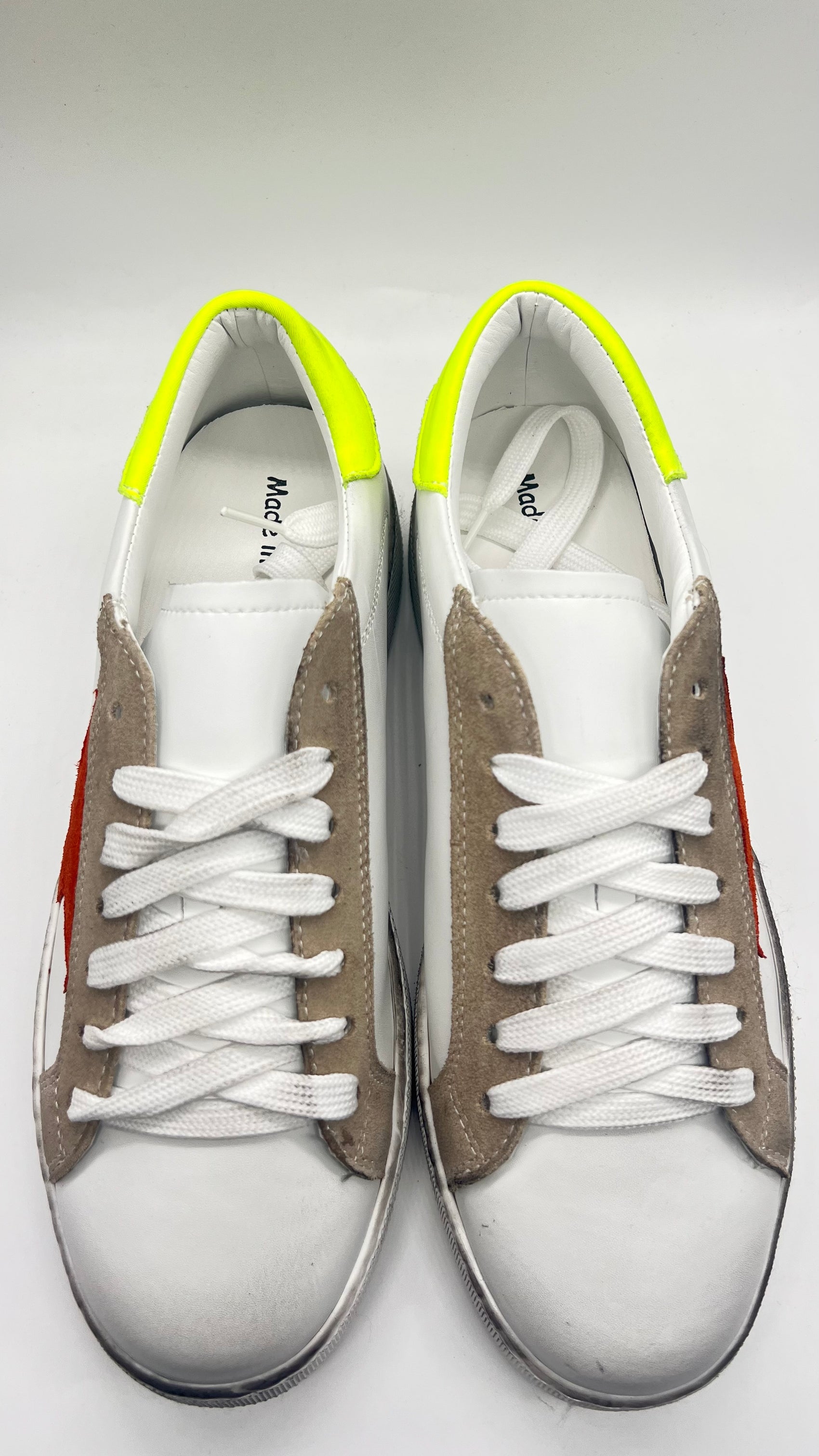 LEATHER AND SUEDE SNEAKERS WITH YELLOW CAP