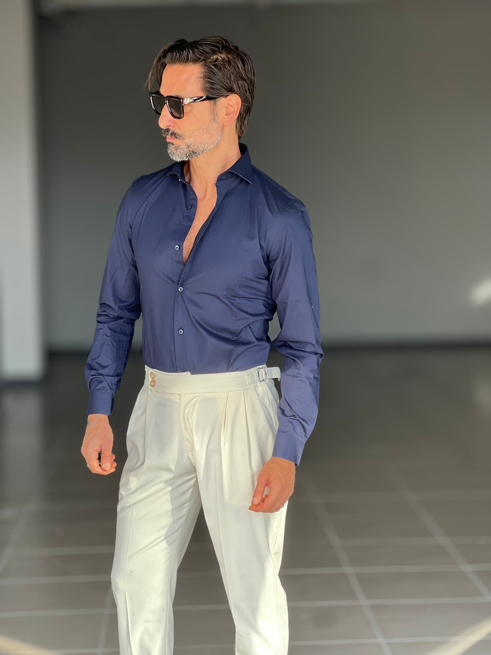 *CAMICIA BLU    POPELINE DI COTONE STRECH