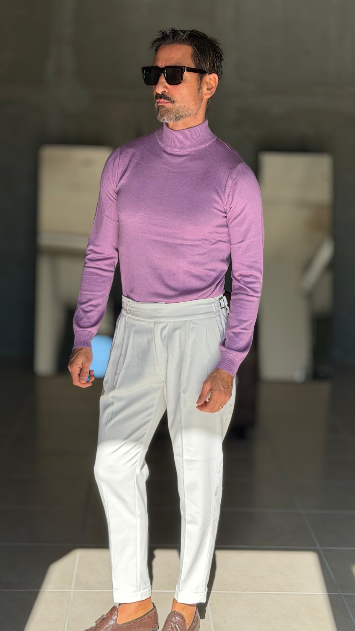 WHITE VISCOSE TROUSERS WITH REGULAR BOTTOM