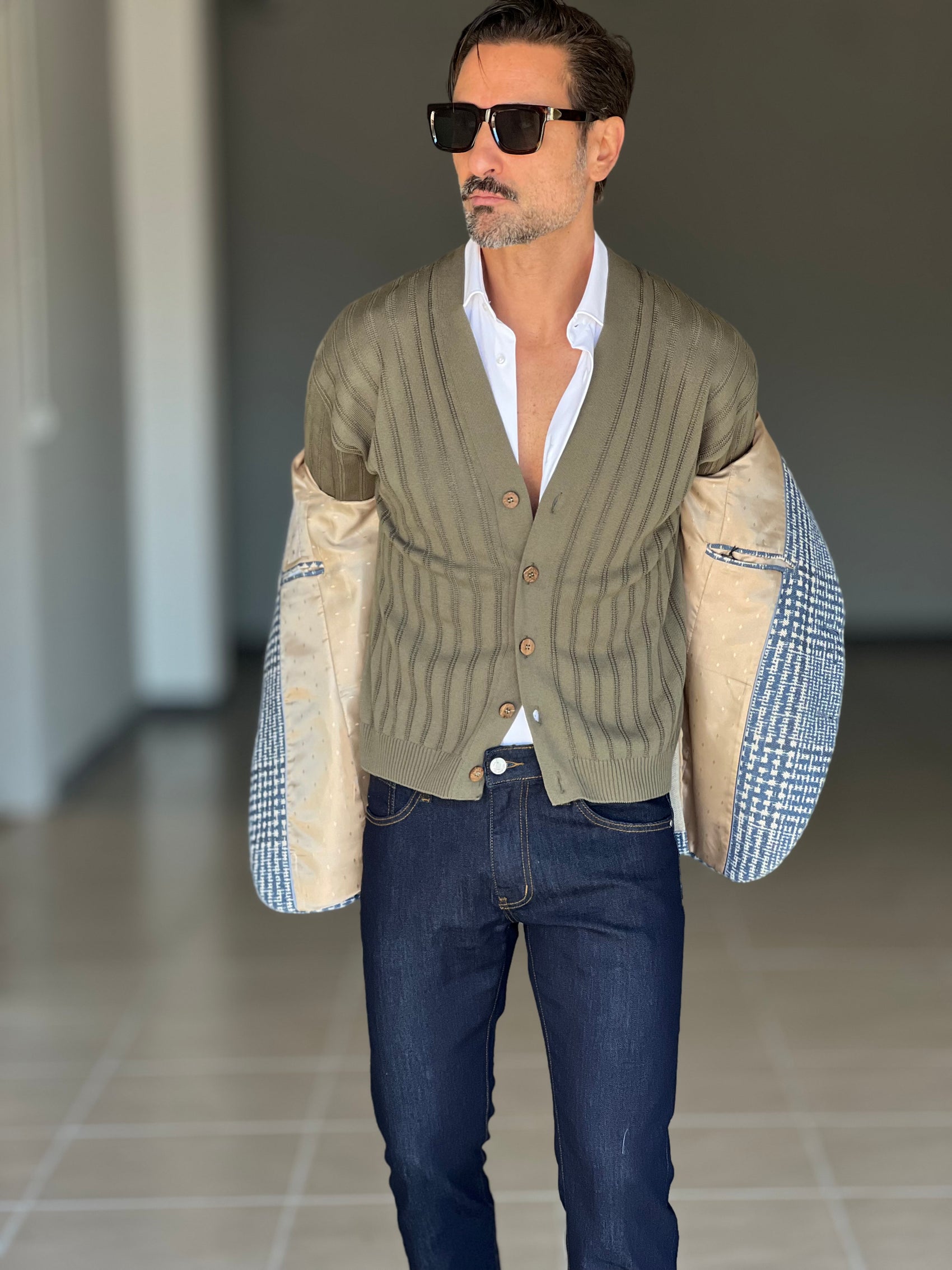 CARDIGAN VERDE TESSUTO OPERATO