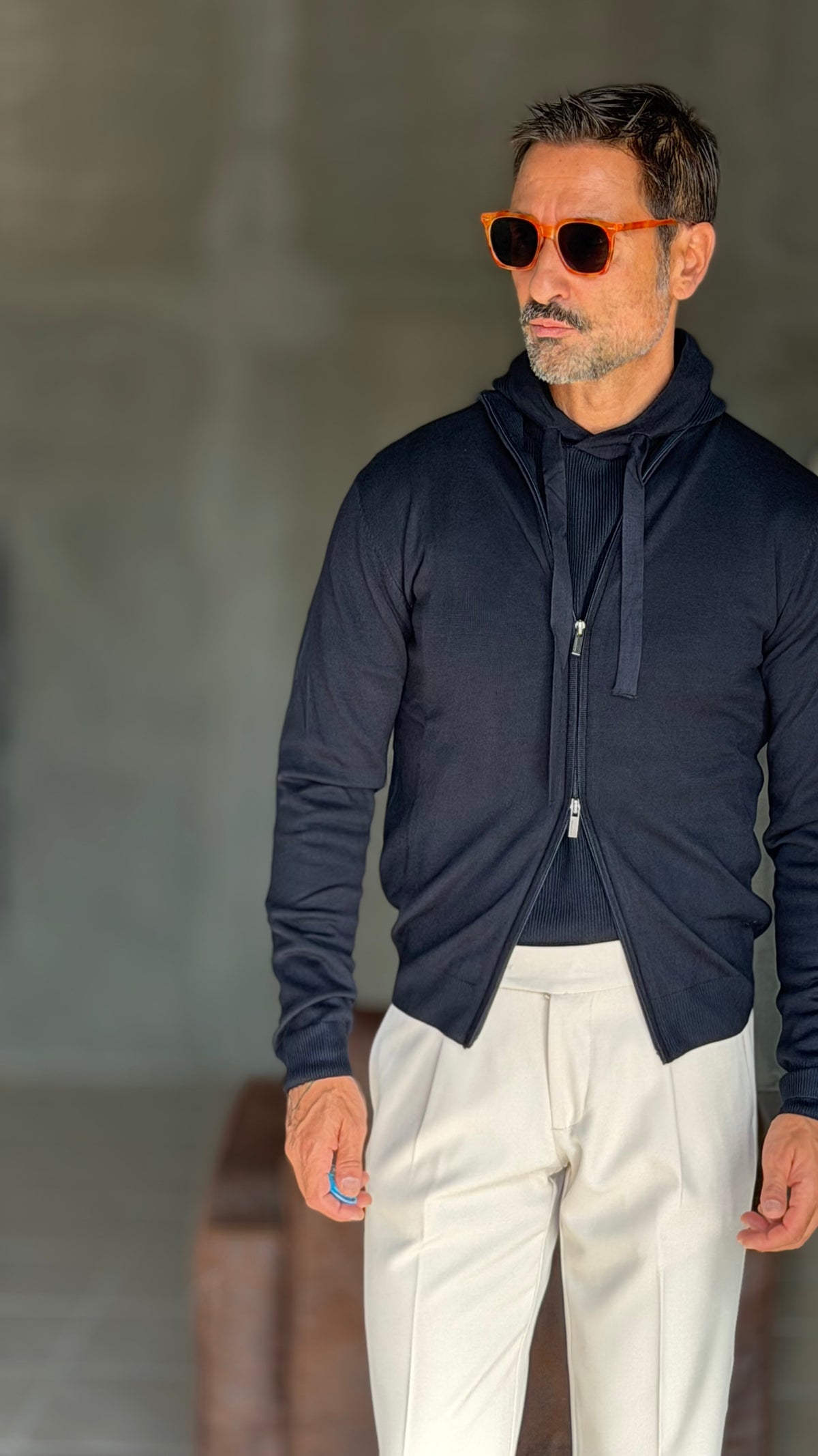CARDIGAN  BLU RASATO DOPPIA ZIP  HAMAKI-HO VISCOSA E MISTI