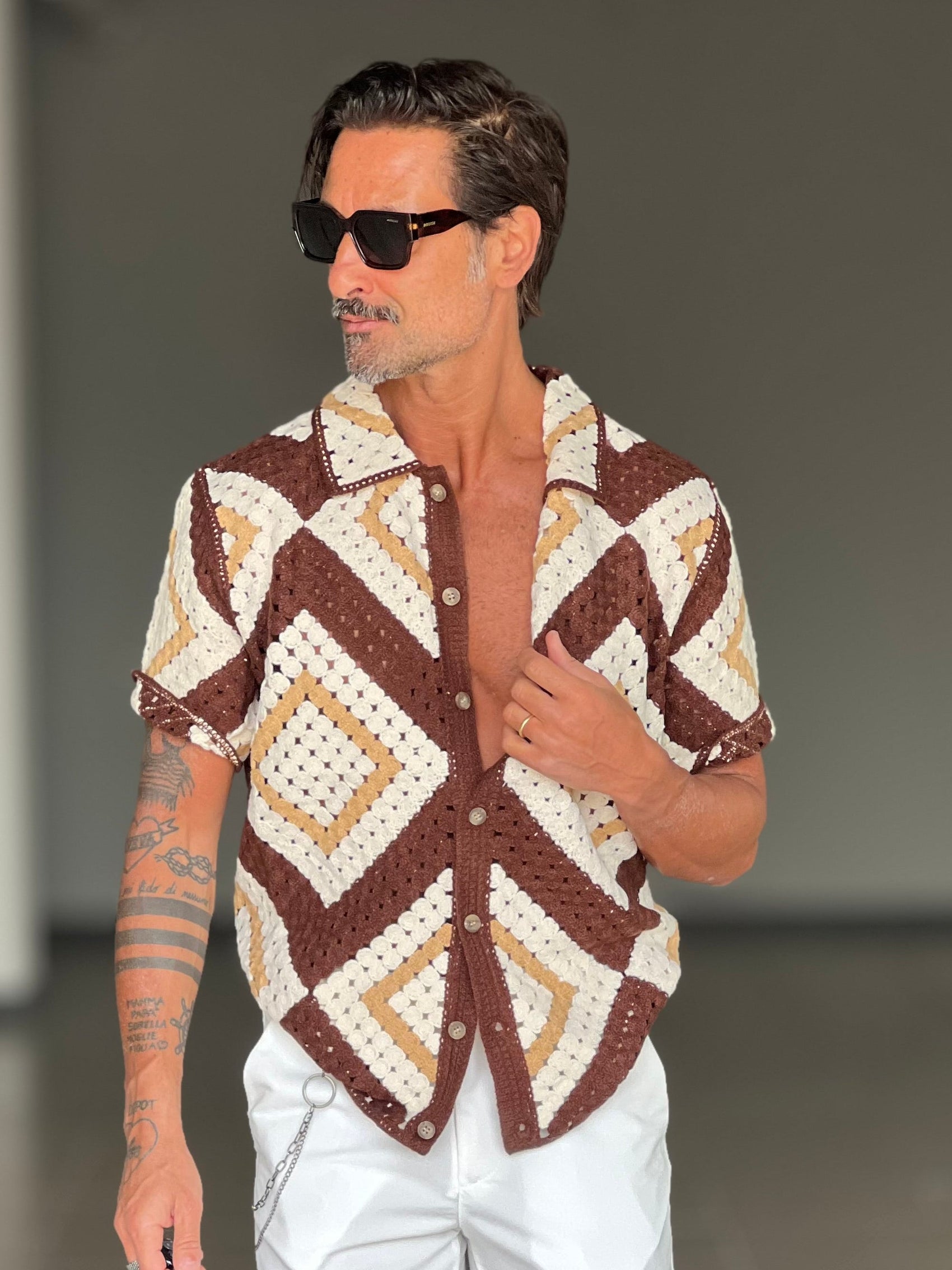 POLO PANNA  MORO E BEIGE   LAVORAZIONE UNCINETTO