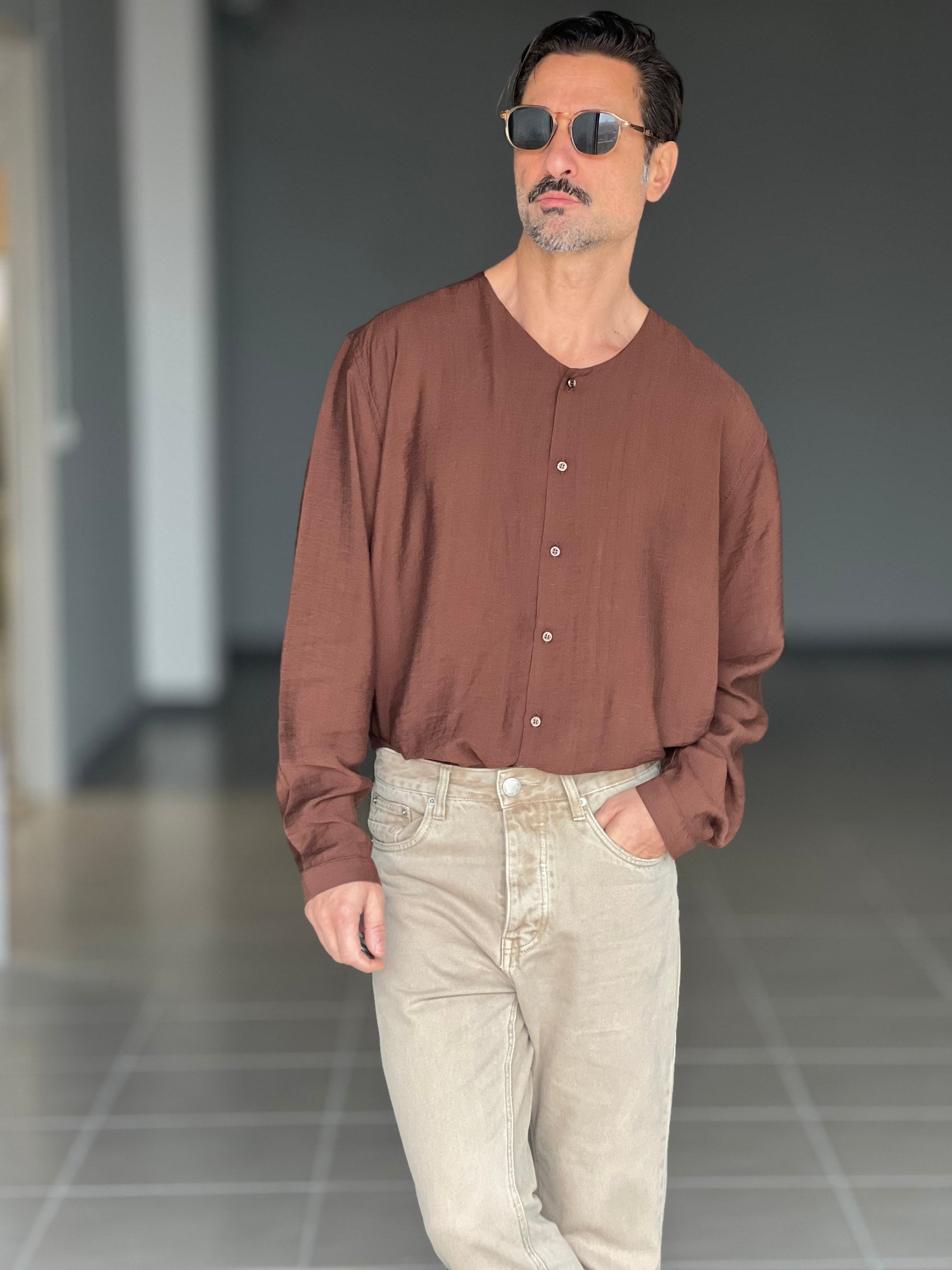 CAMICIA MORO COREANA GIROCOLLO COTENE VISCOSA