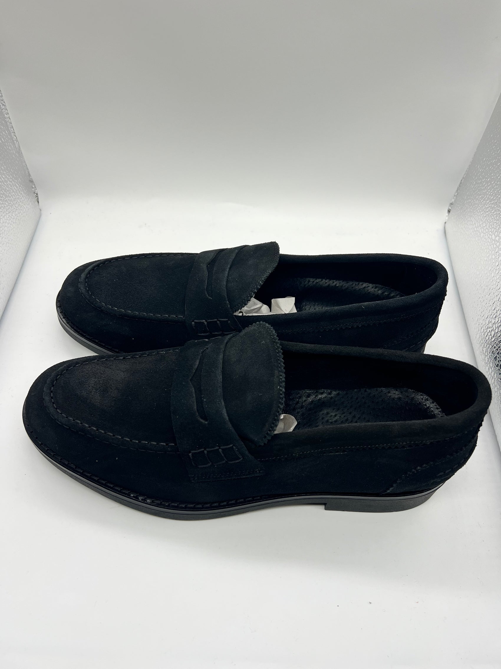 DOUBLE BUCKLE BLACK SUEDE LOAFERS