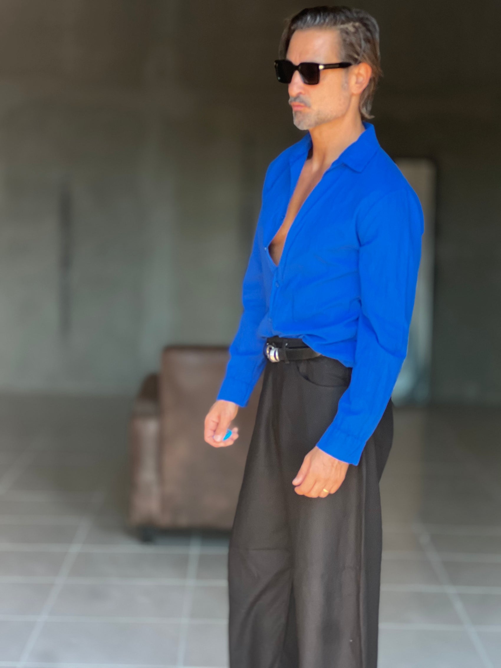 CAMICIA  BLU ROYAL COTONE EFFETTO LINO 279