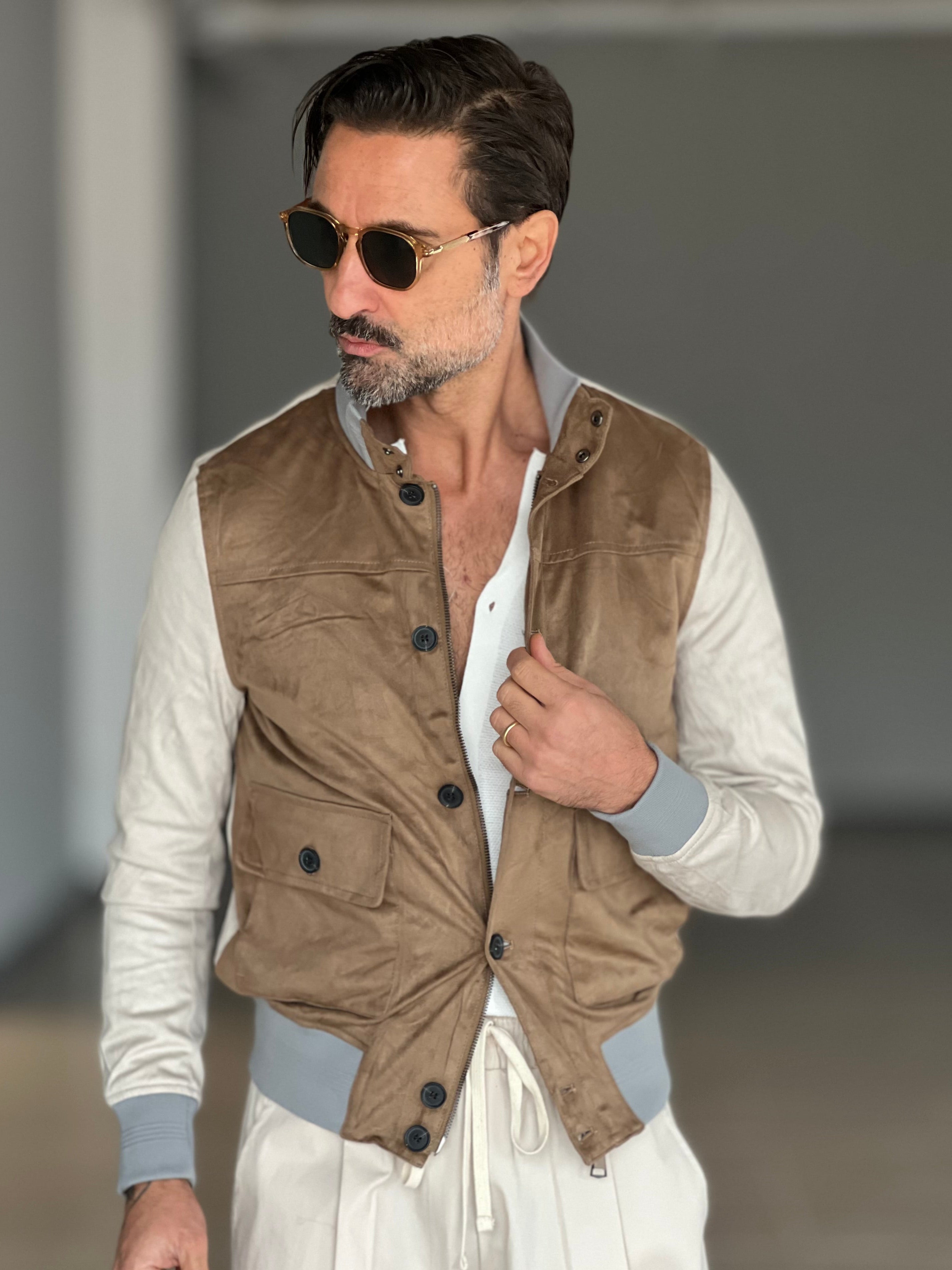 COLLEGE CAMMELLO E PANNA  ECORENNA MANICA A CONTRASTO