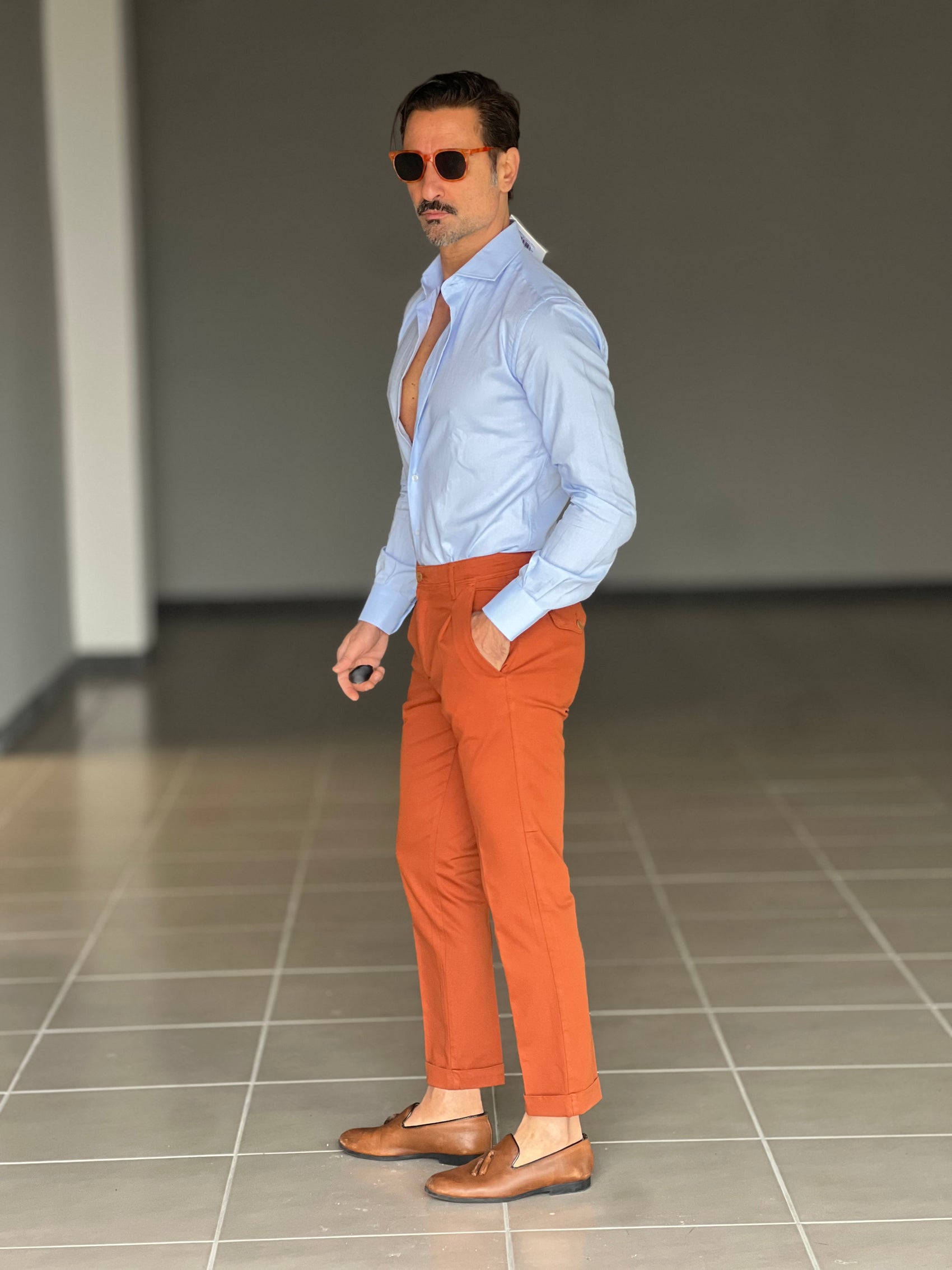 PANTALONE  PINCES  RUGGINE   GABARDINE DI COTONE G PLAY