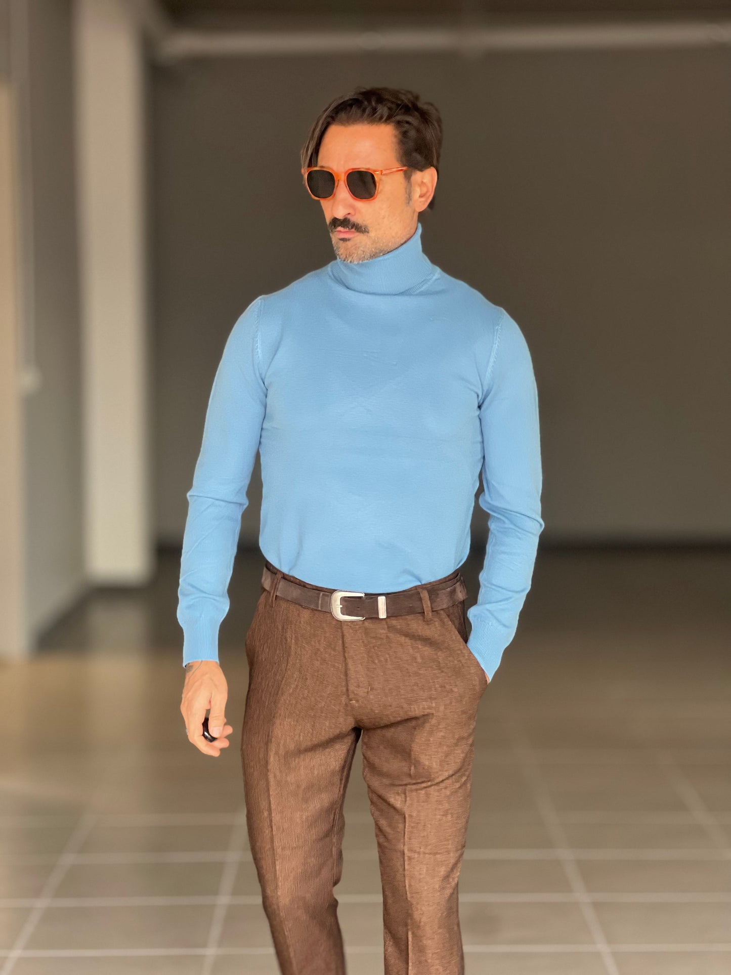 COLLO ALTO CELESTE RASATO 2 FILI