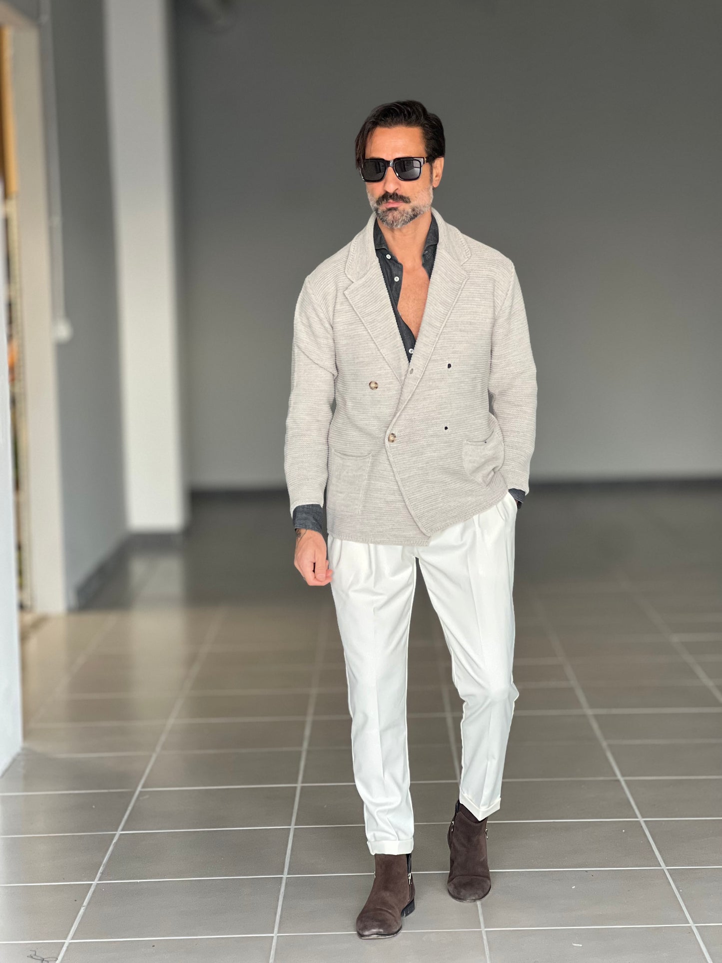 BEIGE COTTON OPEN CARDIGAN