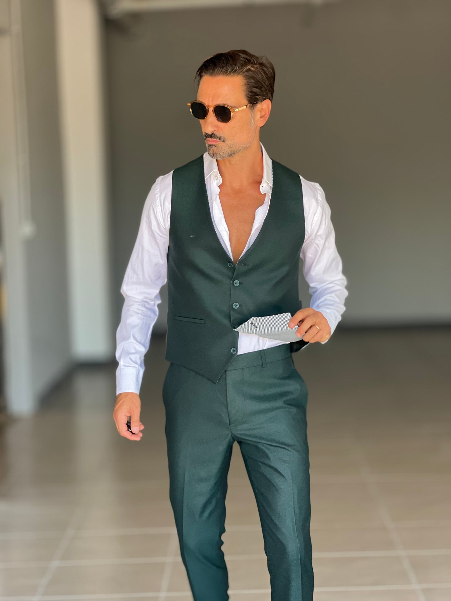 ABITO LANA E MISTI VERDE 3 PEZZI GILET REVERSIBILE