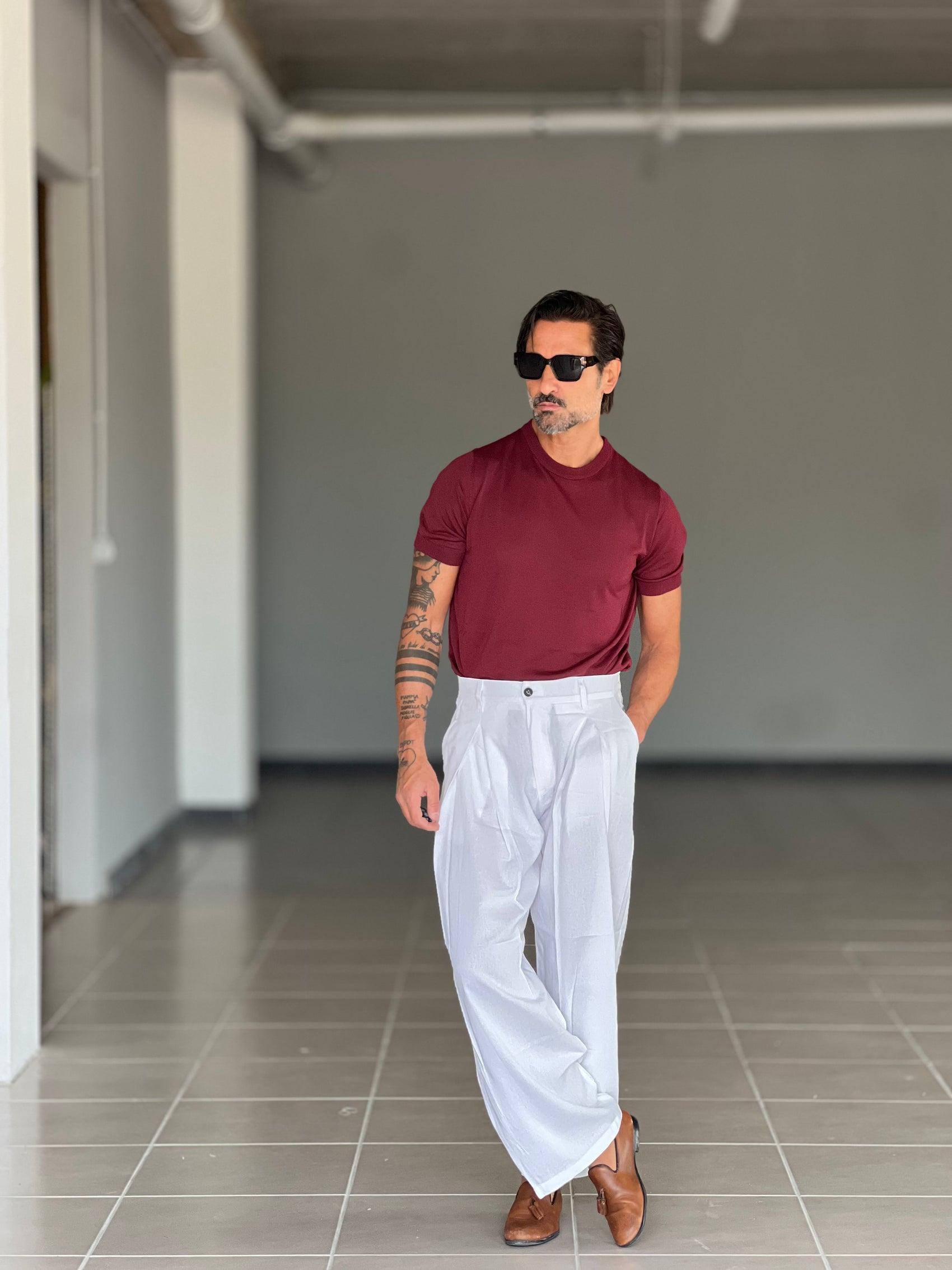 WHITE VISCOSE TROUSERS WITH REGULAR BOTTOM