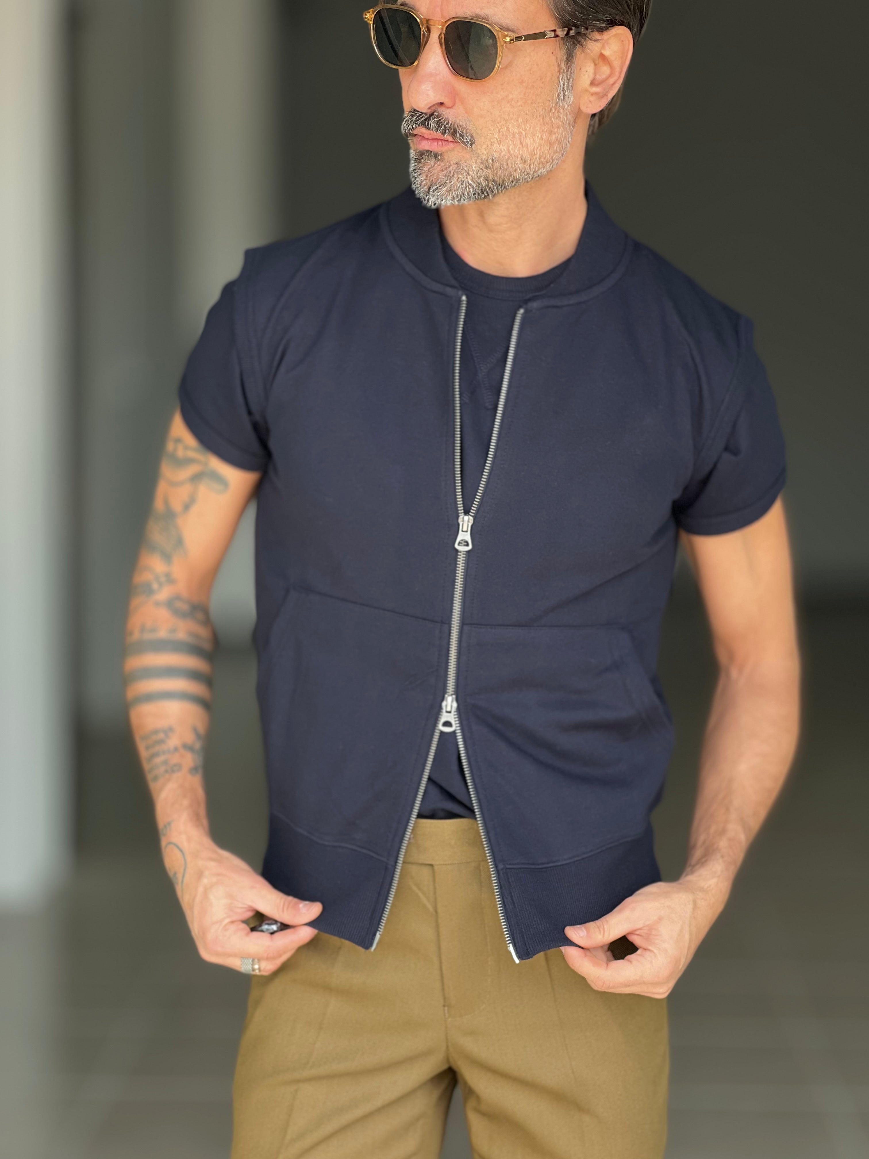 GILET  MAGLIA BLU DOPPIAZIP