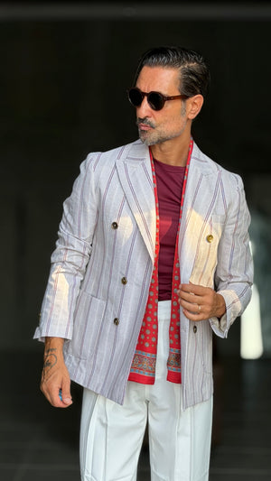 GIACCA DOPPIOPETTO BEIGE GESSATA BORDEAUX COTONE