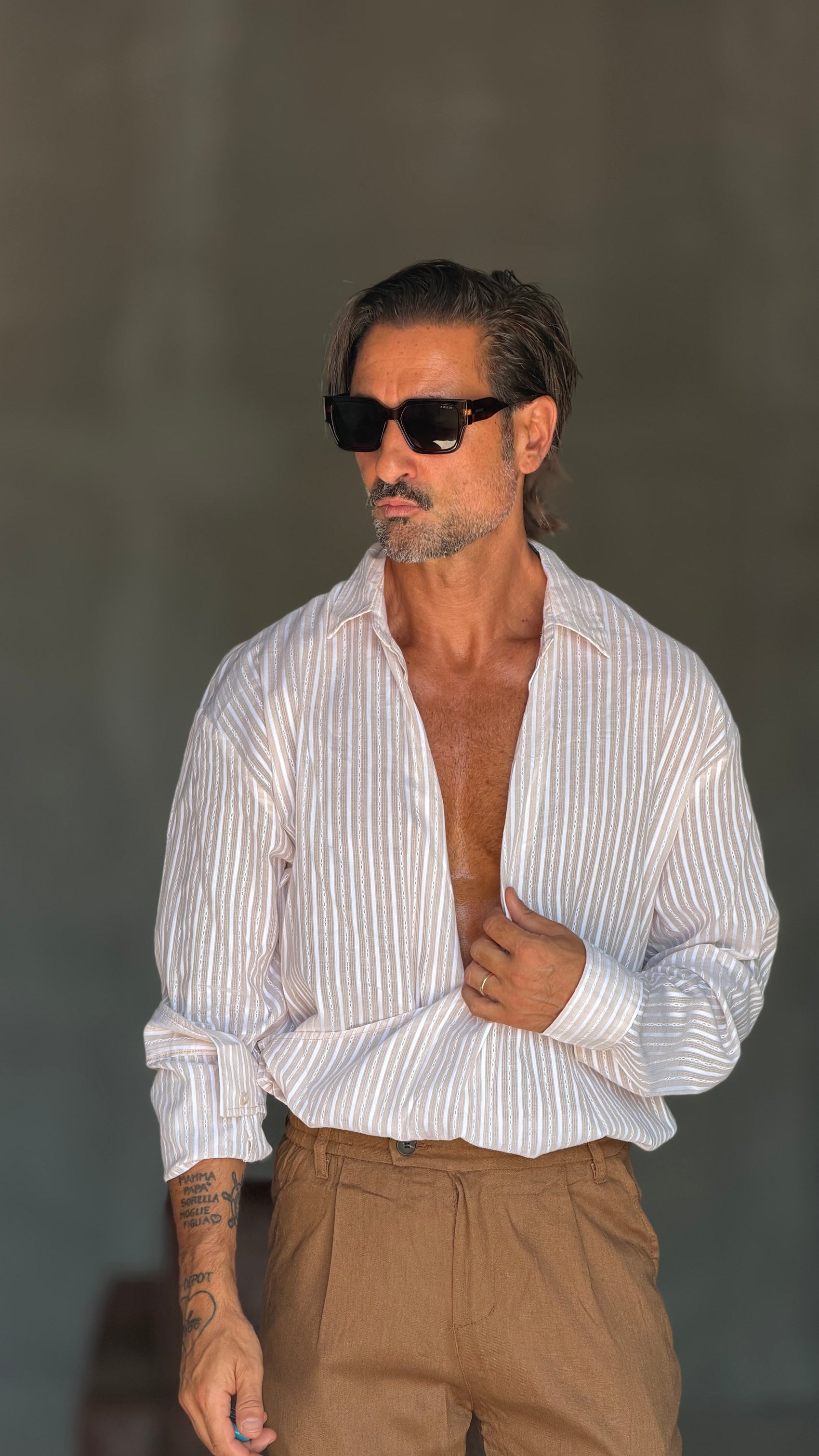 CAMICIA GESSATA BEIGE  KIMONO COTONE