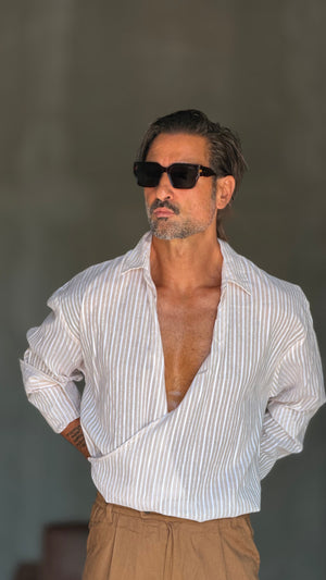 CAMICIA GESSATA BEIGE  KIMONO COTONE
