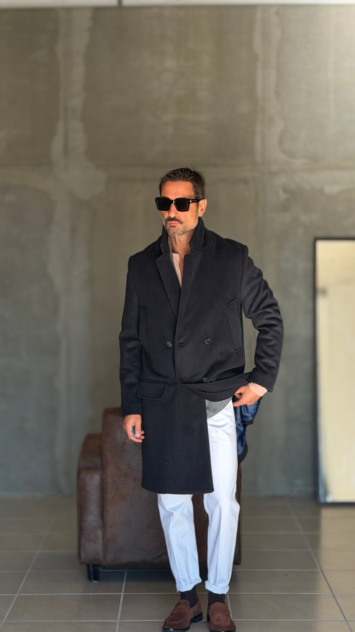 CAPPOTTO BLU DOPPIOPETTO OVER FIT EFFETTO PANNO VISCOSA E MISTI TELAMIRA