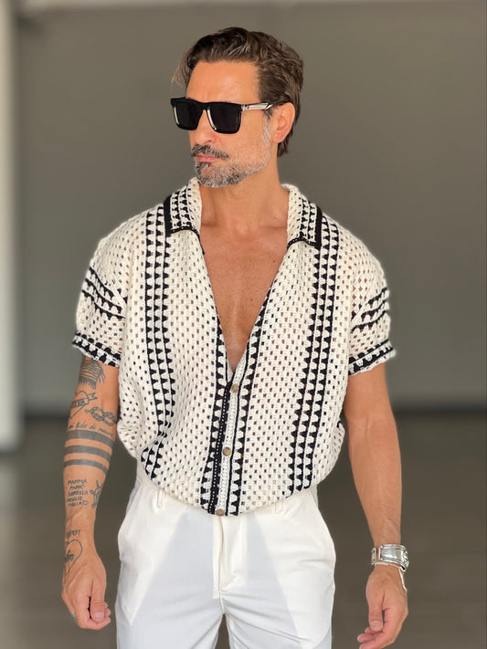 POLO CAMICIA BIANCA  LAVORAZIONE NERA
