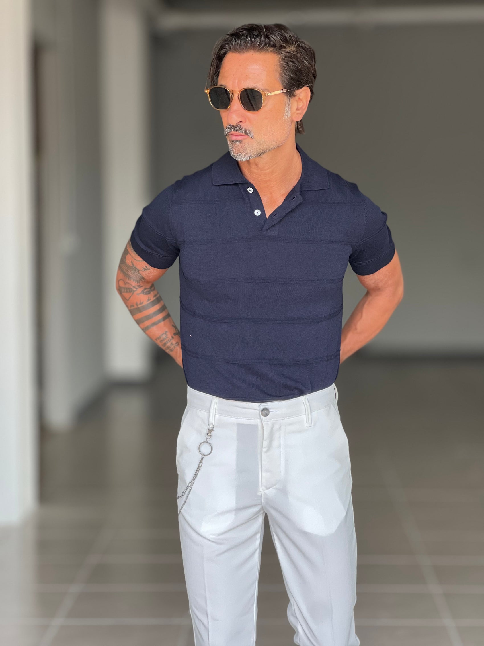 POLO BLU  TESSUTO OPERATO
