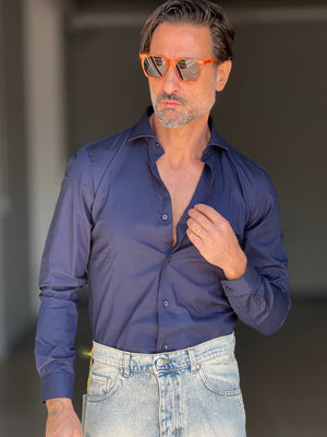 NEW.CAMICIA BLU    POPELINE DI COTONE STRECH