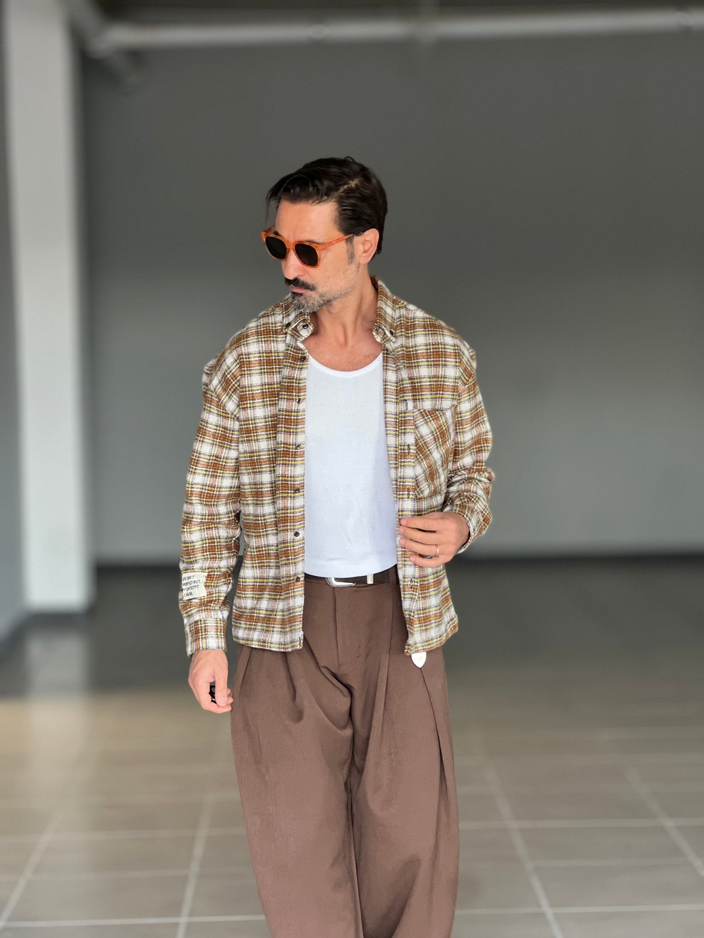 CAMICIA FLANELLA TARTAN CAMMELLO E PANNA