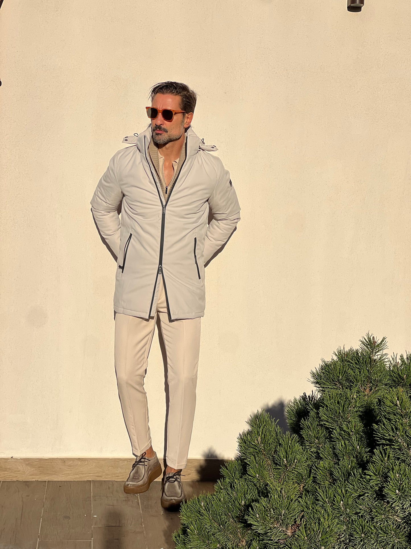 PARKA HAPPER  ECRU'  TESSUTO TECNICO ZIP TERMOSALDATE