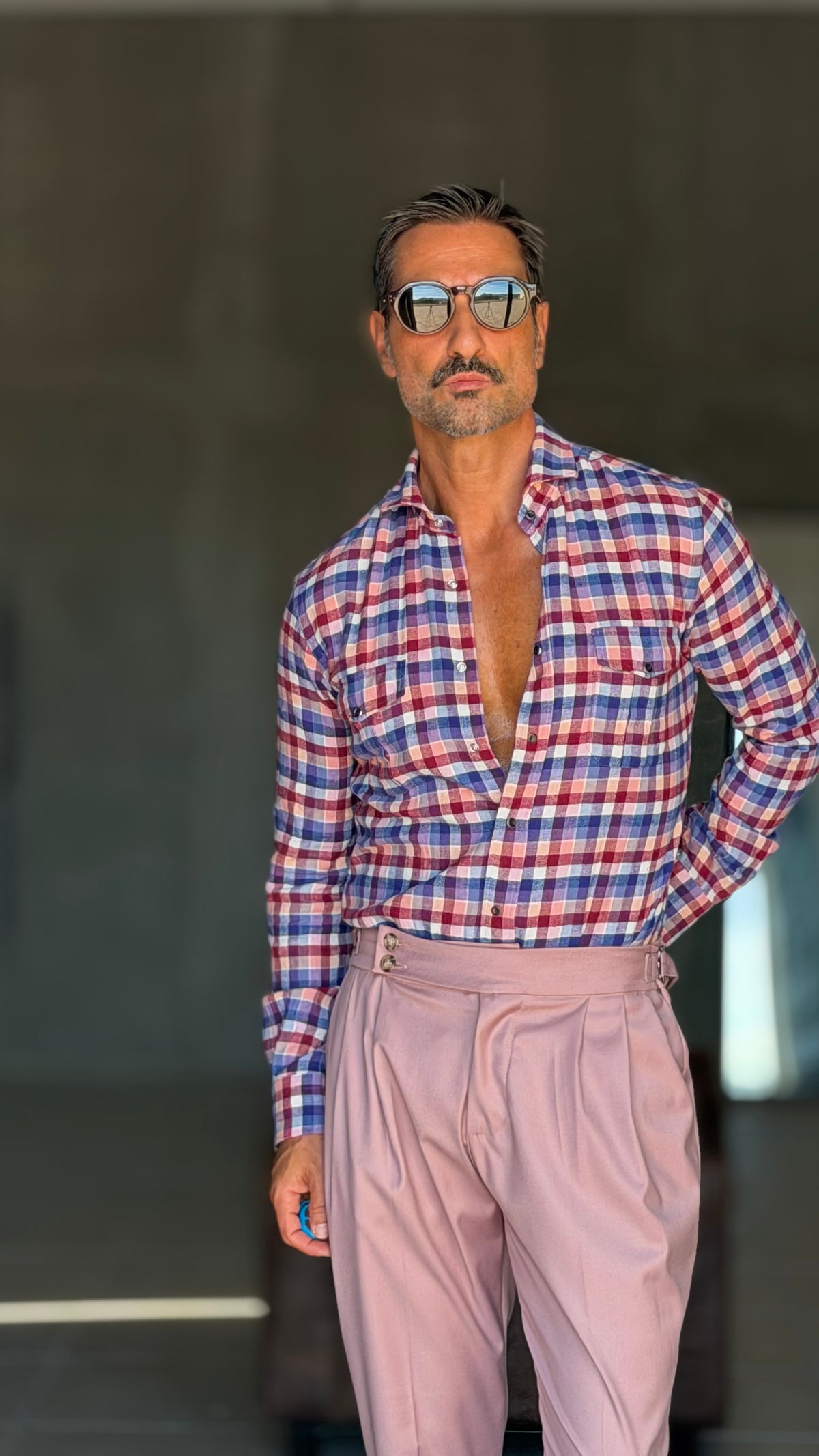 CAMICIA DEPOT  TARTAN  BLU ROSA E PANNA  TEXANA