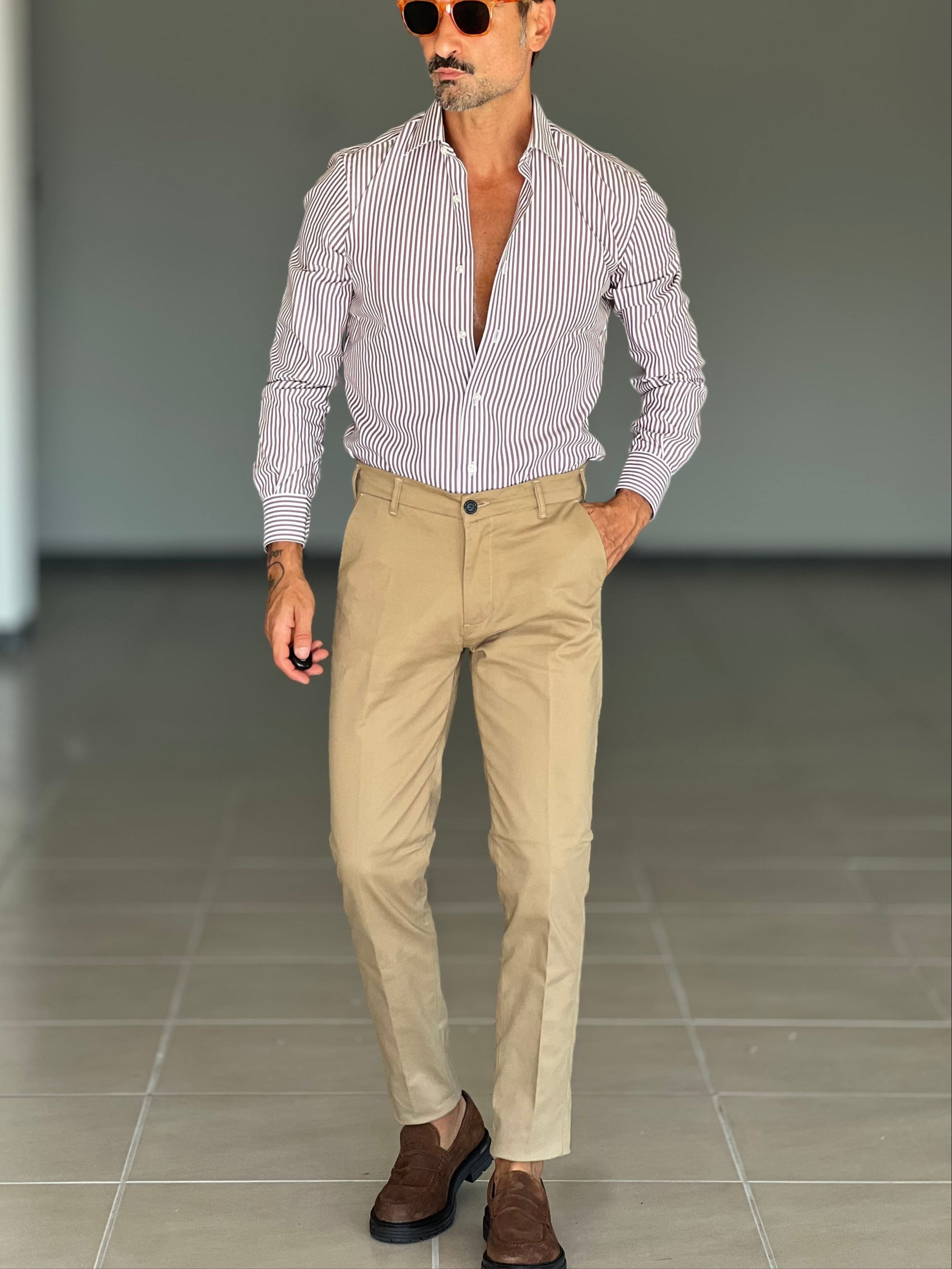 PANTALONE  CAMMELLO GABARDINE DI COTONE