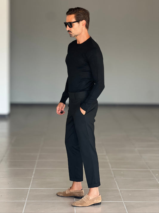 PANTALONE VITA ALTA NERO   VISCOSA E MISTI