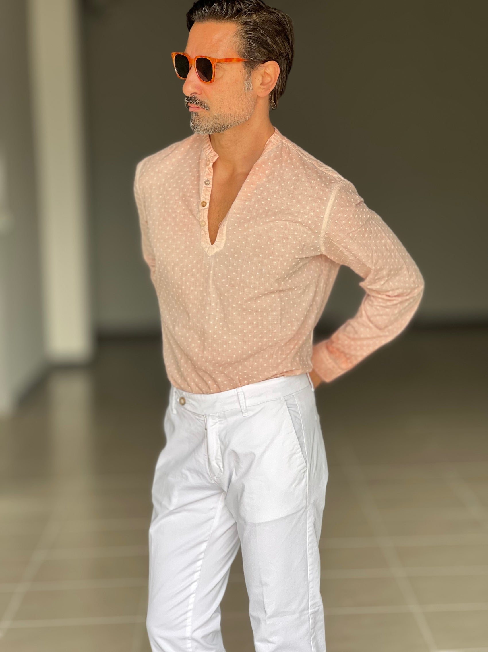 WHITE VISCOSE TROUSERS WITH REGULAR BOTTOM