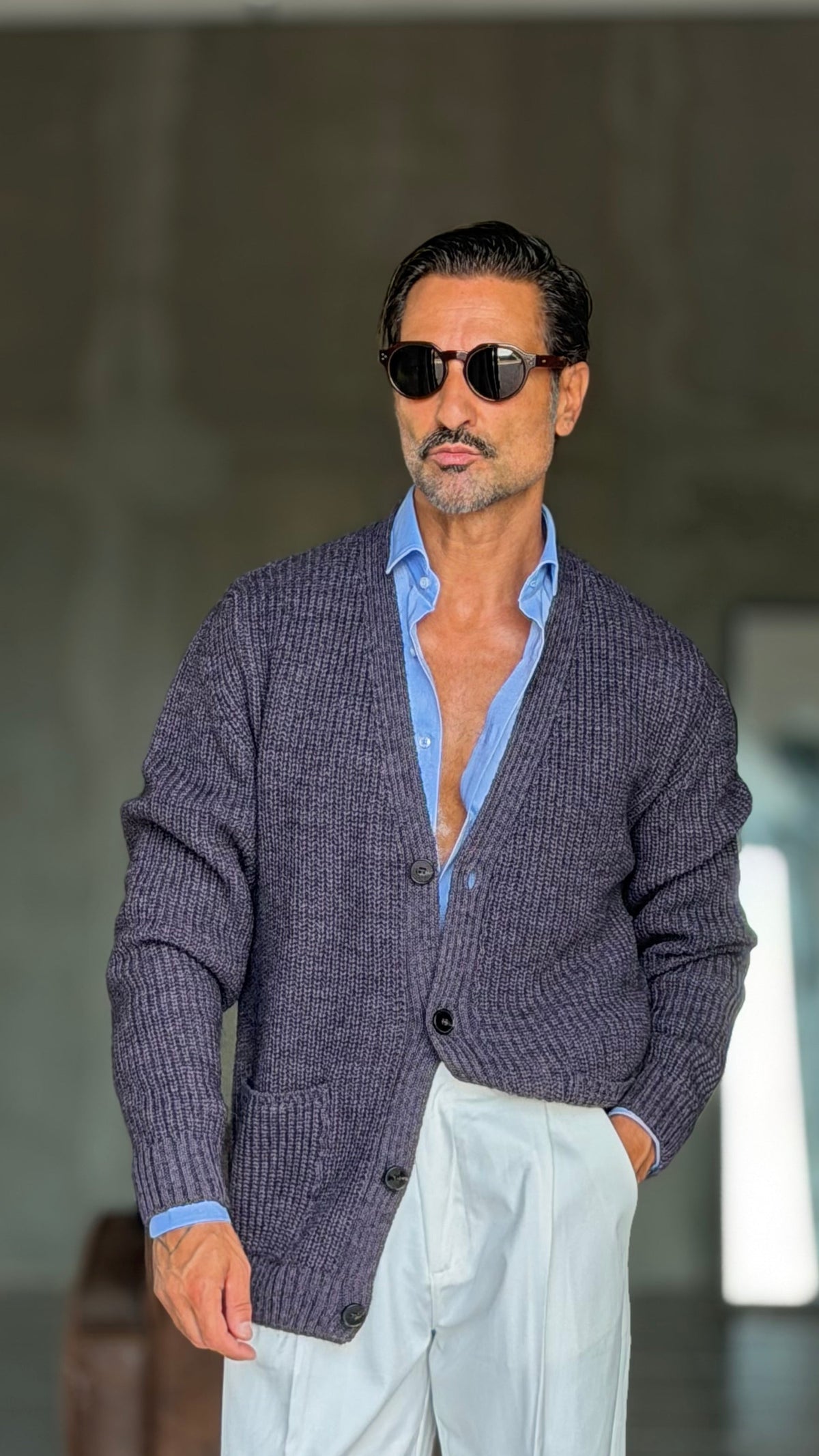 CARDIGAN GLICINE LANA ALPACA VISCOSA MAGLIA INGLESE ALTATENSIONE
