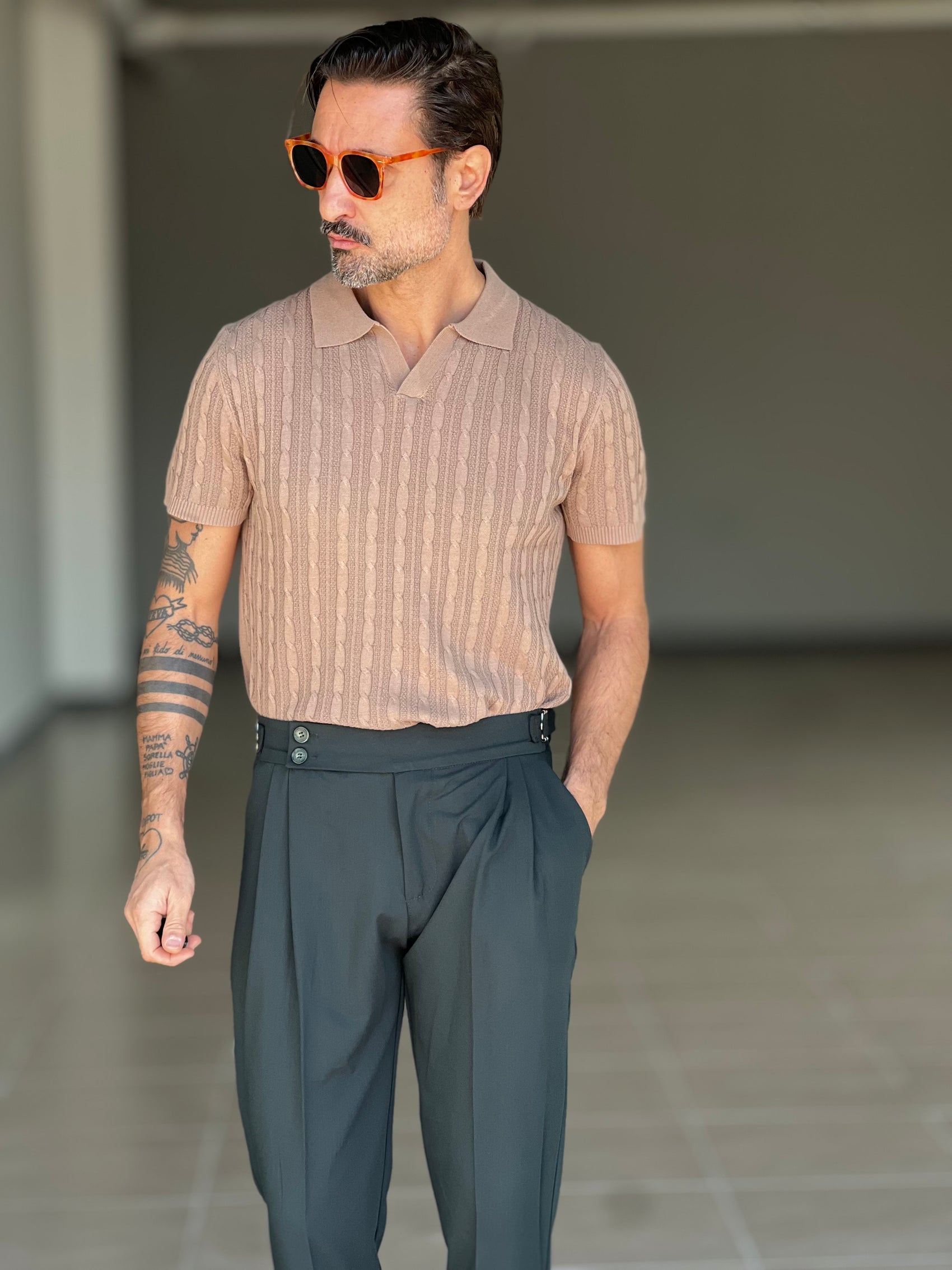 PANTALONE VERDE VITA ALTA PINCES VISCOSA