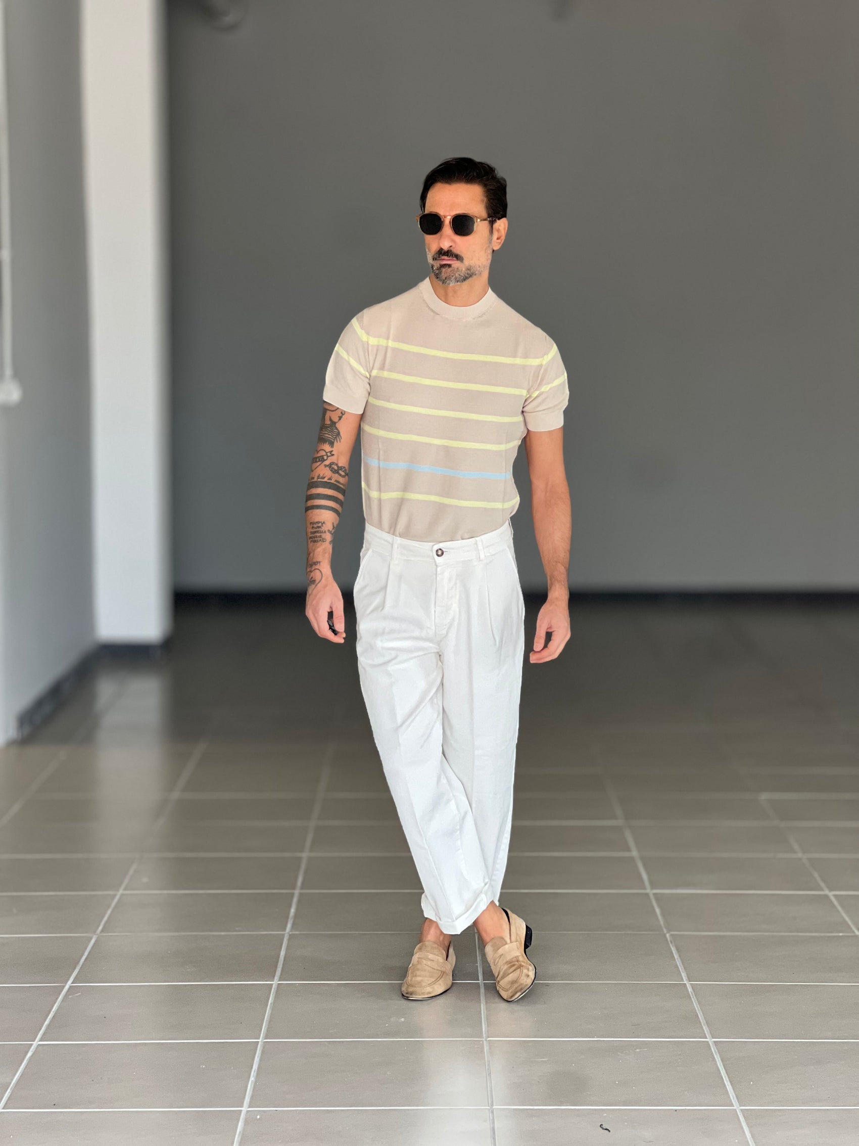 MAGLIA BEIGE  RIGA GIRO IN FILO