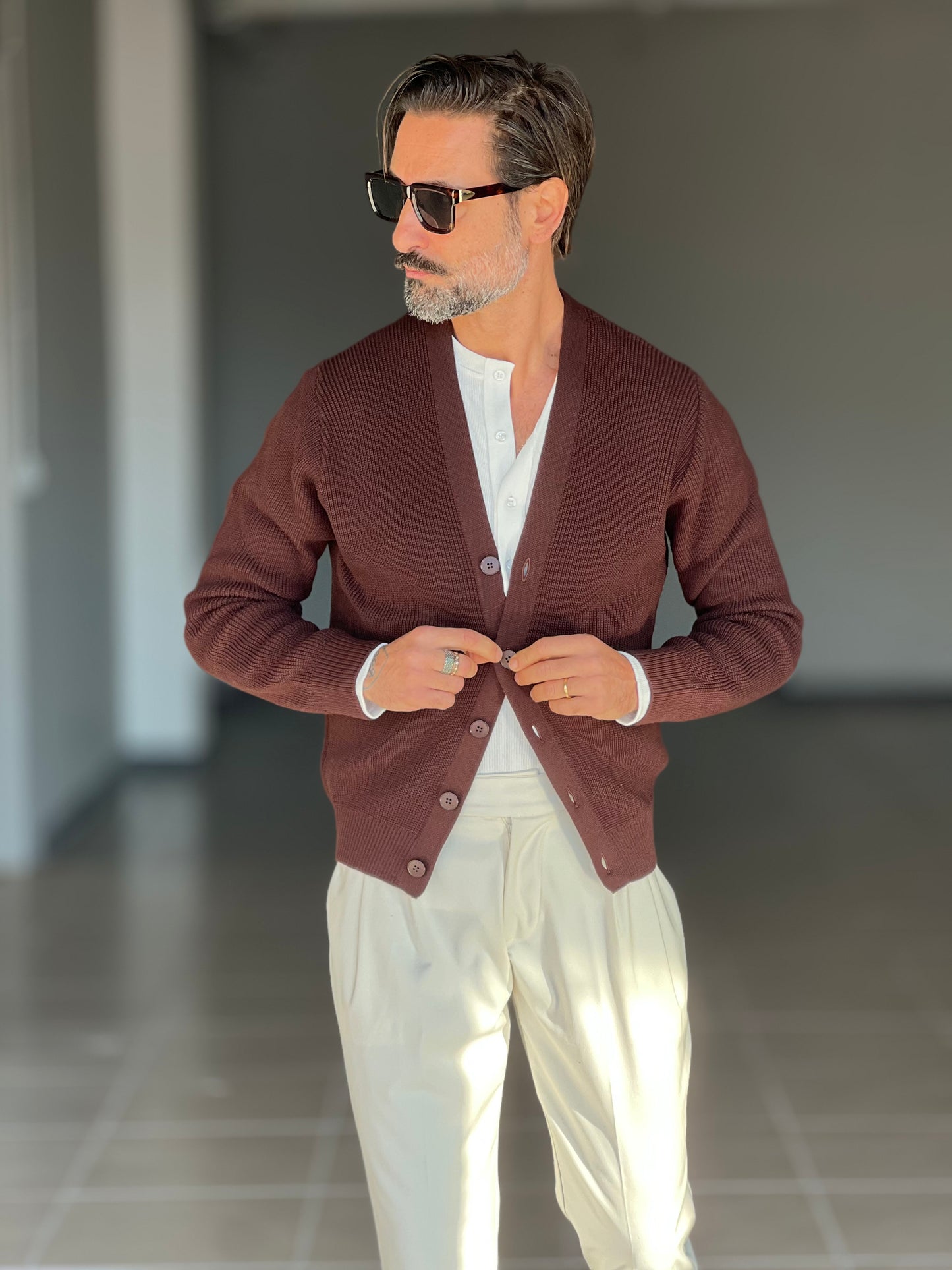 BEIGE COTTON OPEN CARDIGAN