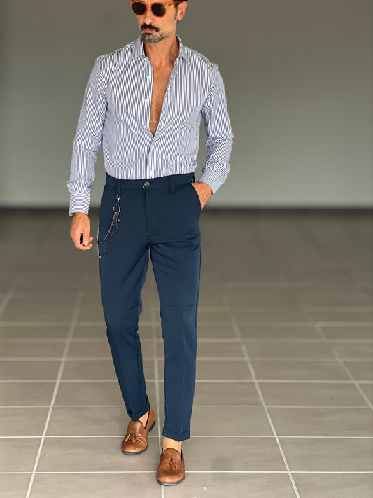 PANTALONE BLU  VISCOSA E MISTI GAMBA DRITTA TASCA AMERICA