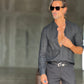 CAMICIA COREANA NERA  LINO