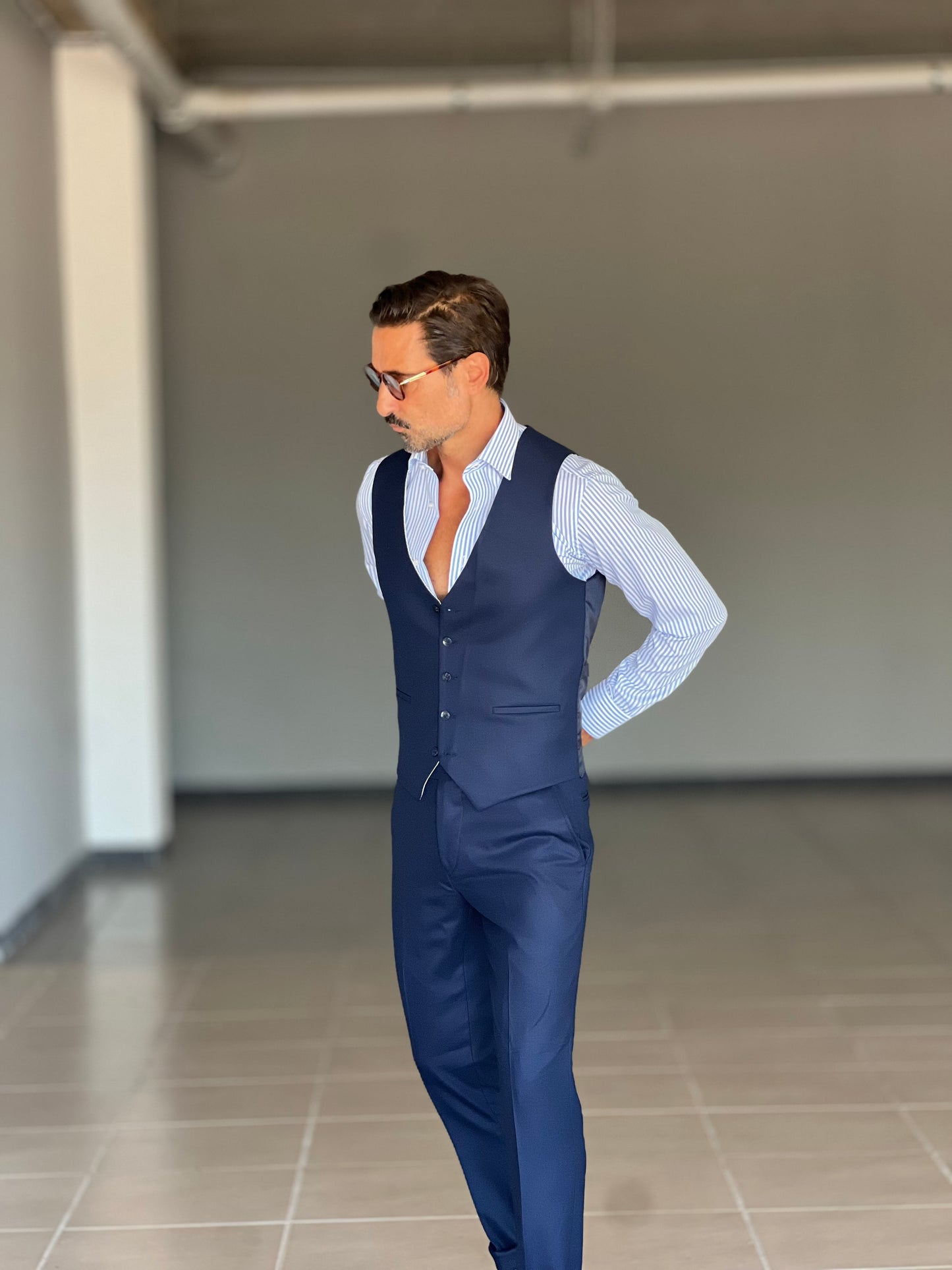ABITO LANA E MISTI BLU 3 PEZZI GILET REVERSIBILE