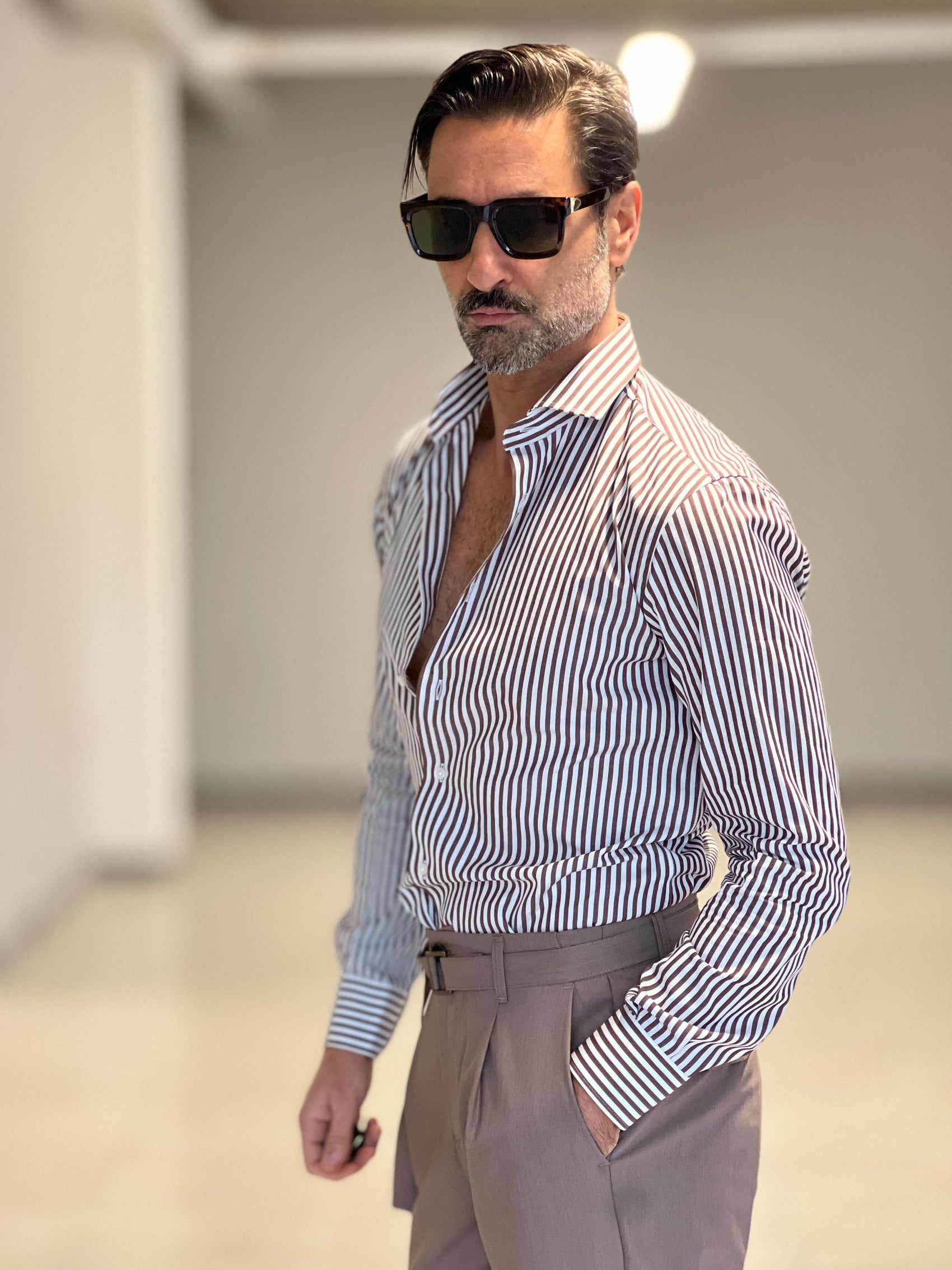 CAMICIA DEPOT BACCHETTA MORO E BIANCA . COTONE DOPPIO RITORTO