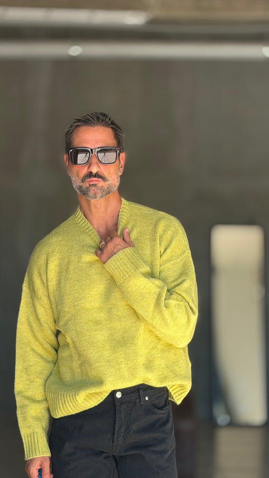 PULLOVER VERDE LIME CROP MISTO LANA EFFETTO SHETTLAND