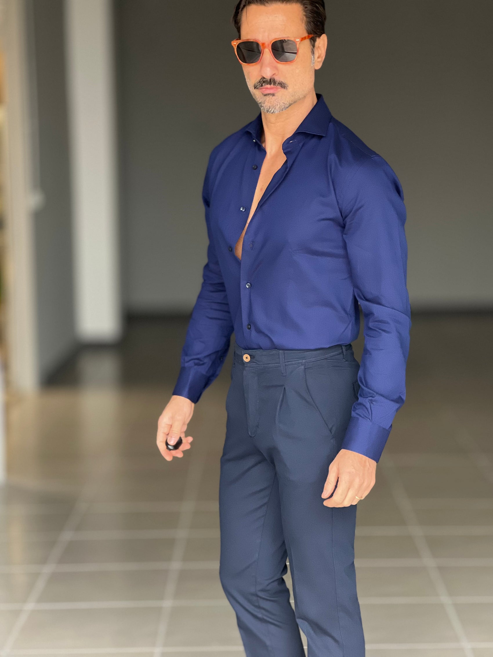 CAMICIA DEPOT BLU OPERATA. COTONE DOPPIO RITORTO