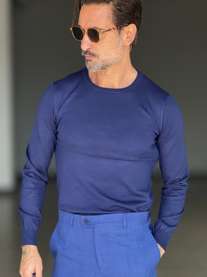 MAGLIA  GIRO BLU  FILO COTONE RASATO