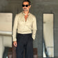 PANTALONE  NERO  PINCES VISCOSA  MEZZA MOLLA FONDO BALOON   EFFETTO FLANELLA BATTUTA