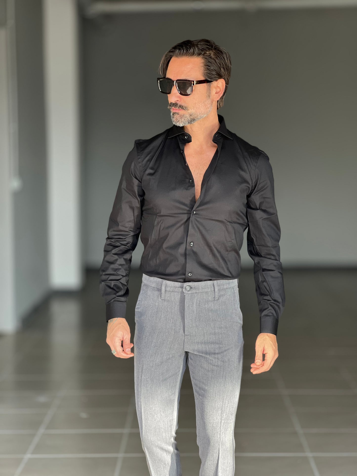 CAMICIA NERA   POPELINE DI COTONE STRECH