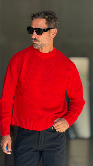 PULLOVER ROSSO CROP MISTO LANA EFFETTO SHETTLAND