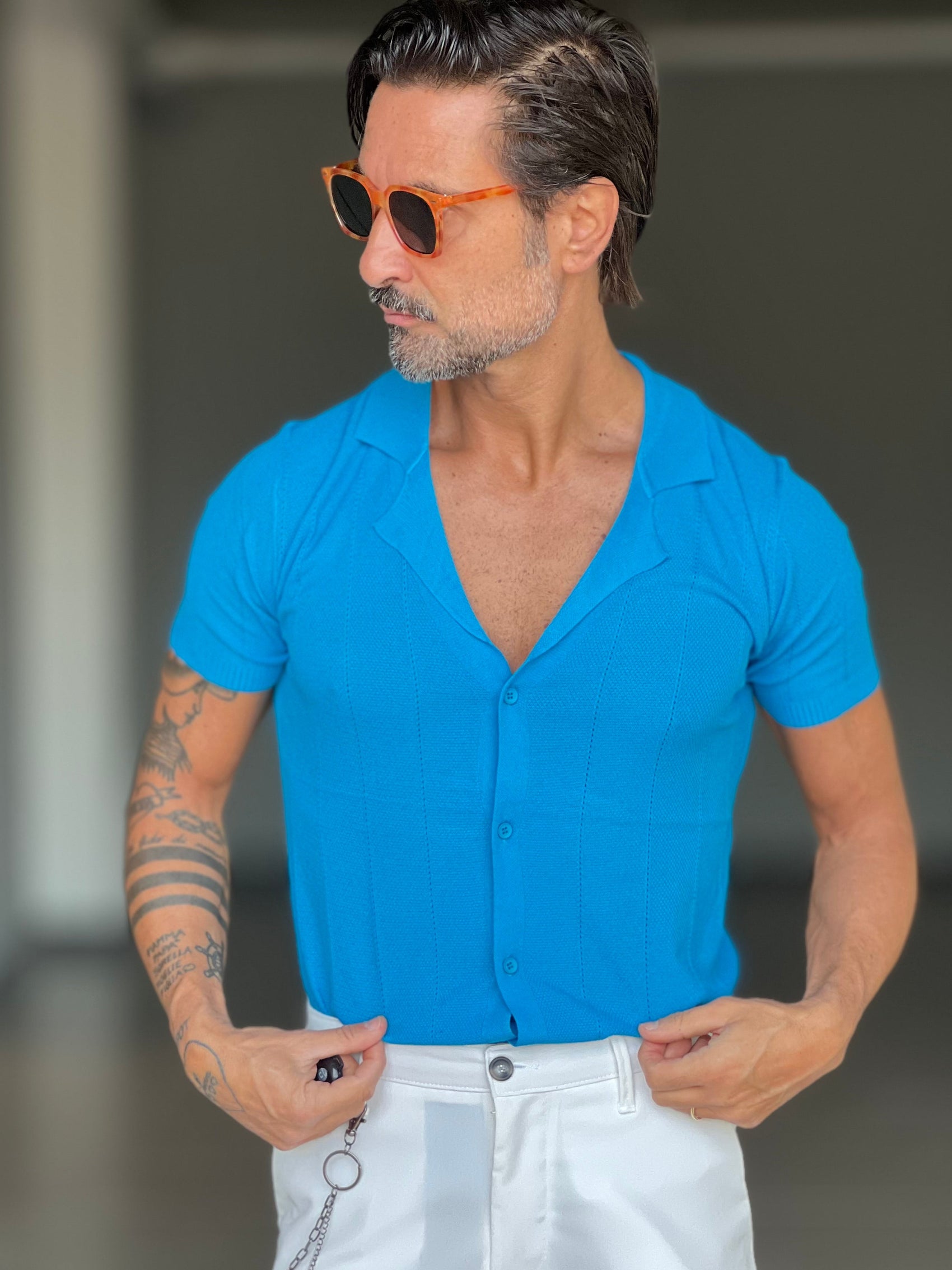 BLUE THREAD COTTON CREW NECK SWEATER