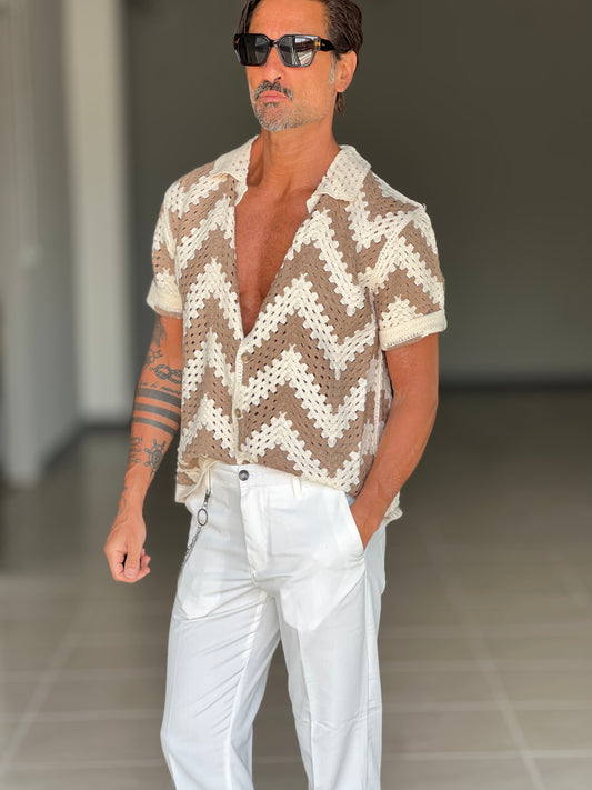 POLO PANNA  DISEGNO ROMBO  MORO E PANNA    LAVORAZIONE UNCINETTO