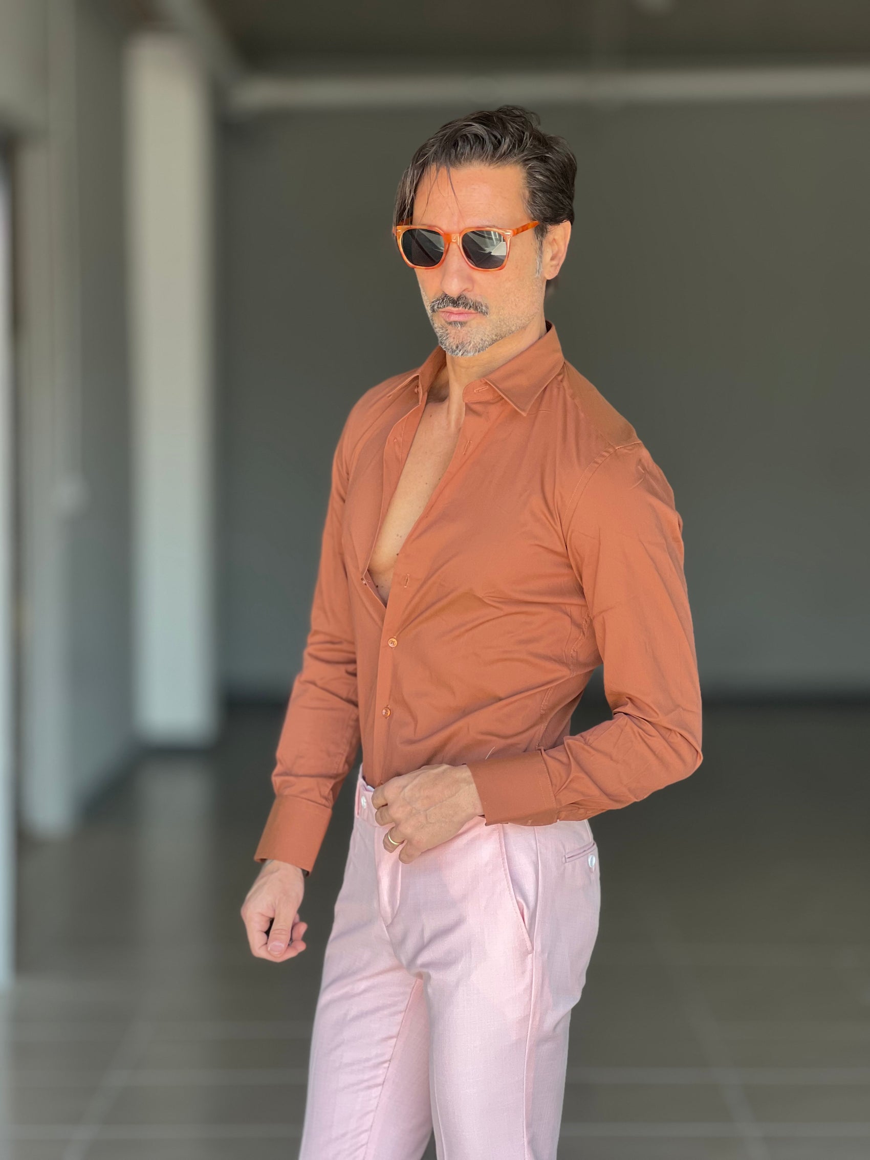 CAMICIA MATTONE POPELINE DI COTONE STRECH