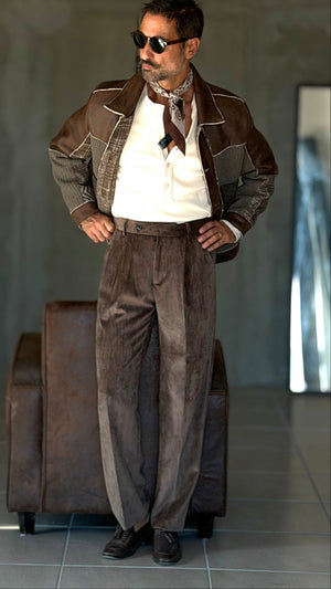 PANTALONE  XAGON VELLUTO MORO  GAMBA A PALAZZO ROCCIATORE STRETCH 954 (ABBINABILE ALLA GIACCA XAGON 954)