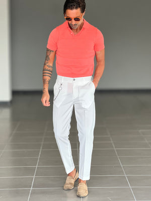 WHITE VISCOSE TROUSERS WITH REGULAR BOTTOM