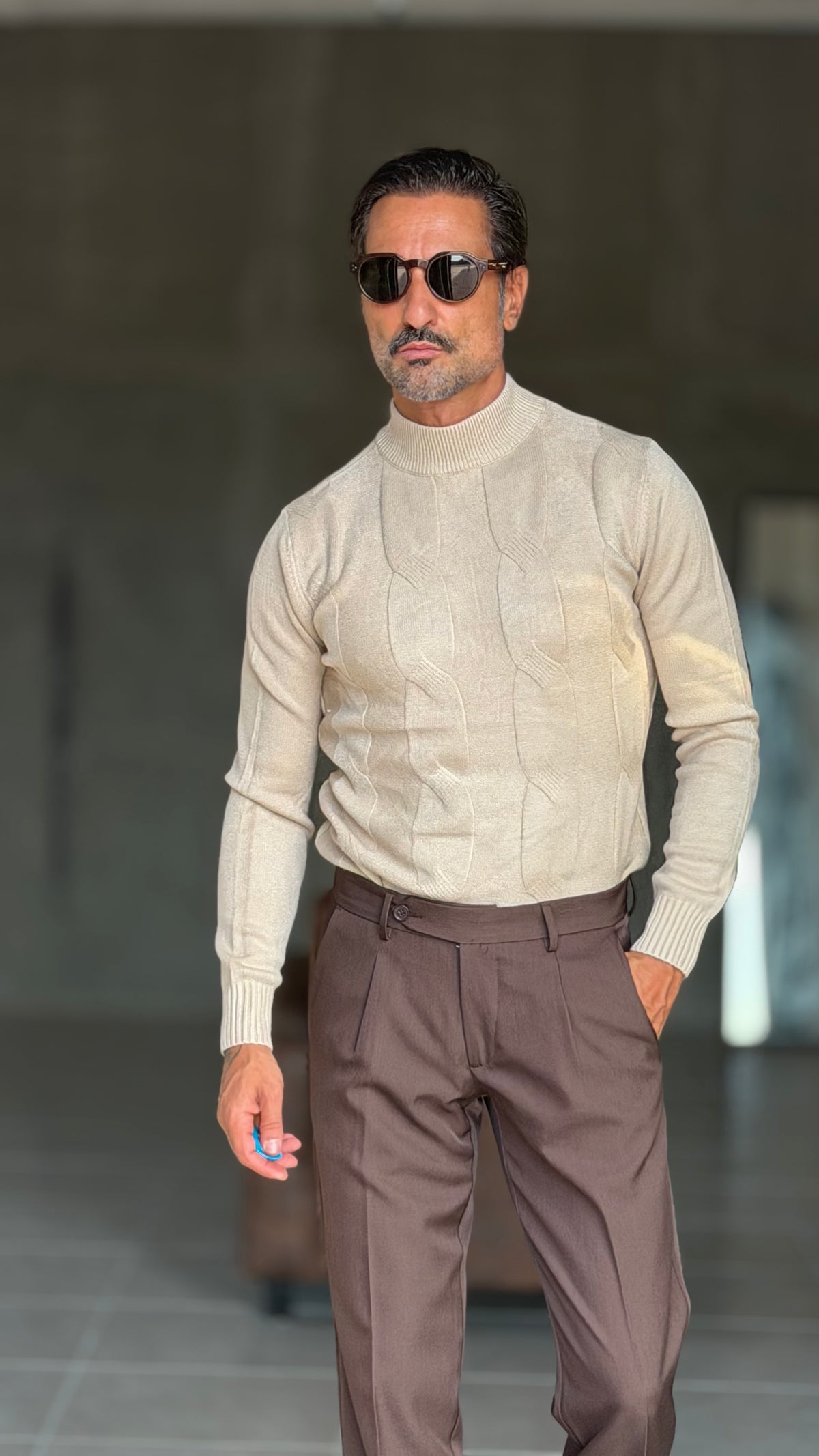 PULLOVER BEIGE  MEZZO COLLO TRECCIA VISCOSA