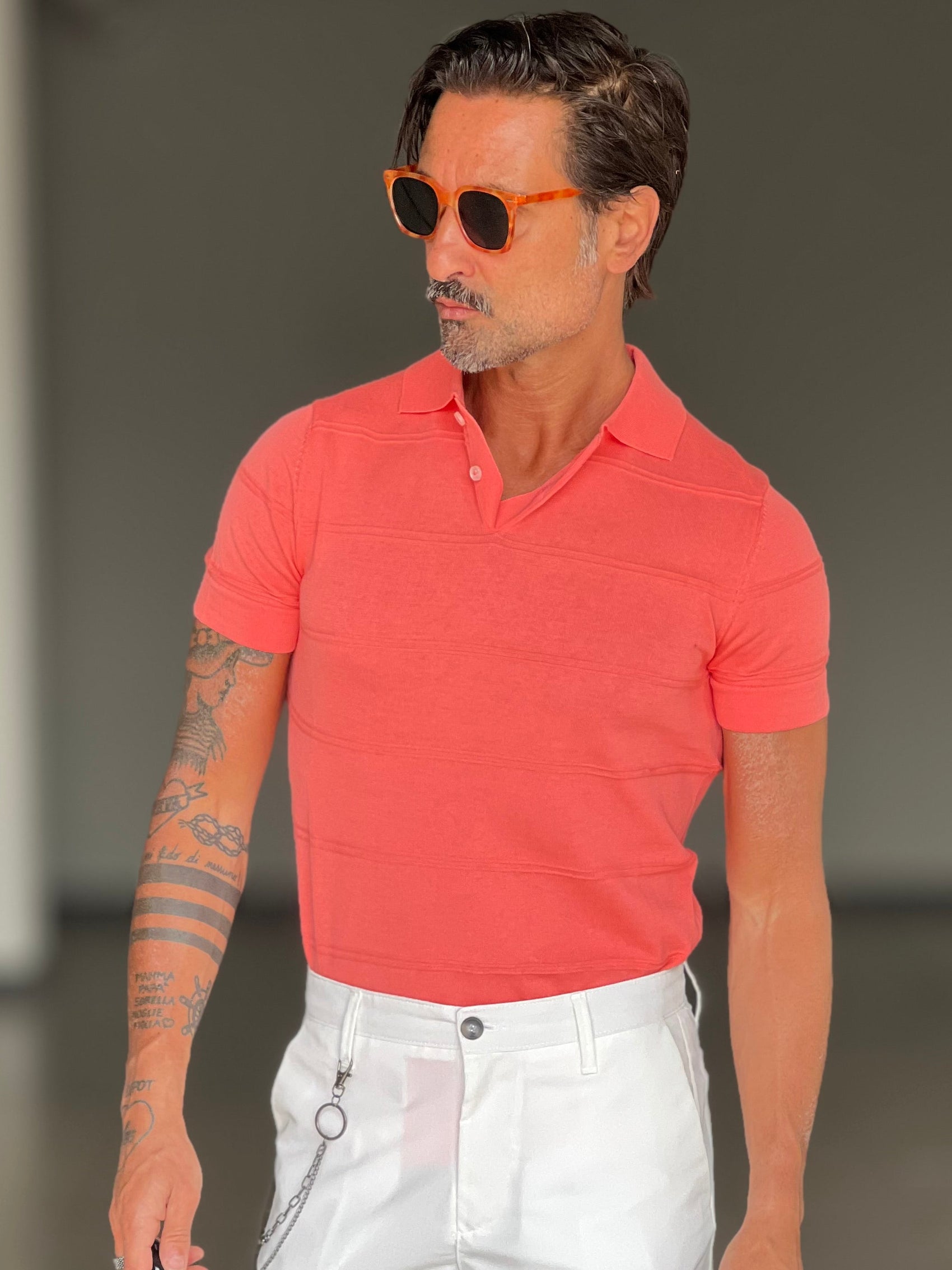 POLO SALMONE TESSUTO OPERATO